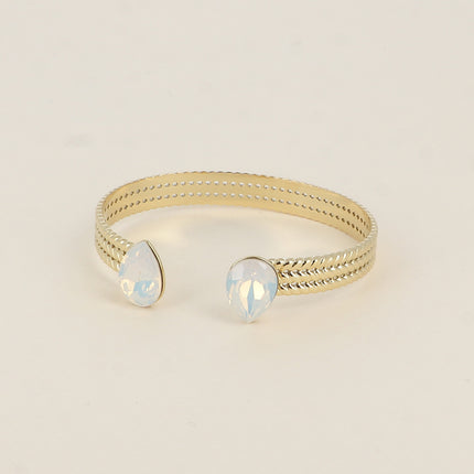 Jonc - anneau tressé orné de 2 cristaux Swarovski® en forme de goutte