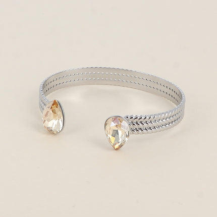 Jonc - anneau tressé orné de 2 cristaux Swarovski® en forme de goutte