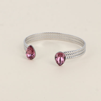 Jonc - anneau tressé orné de 2 cristaux Swarovski® en forme de goutte
