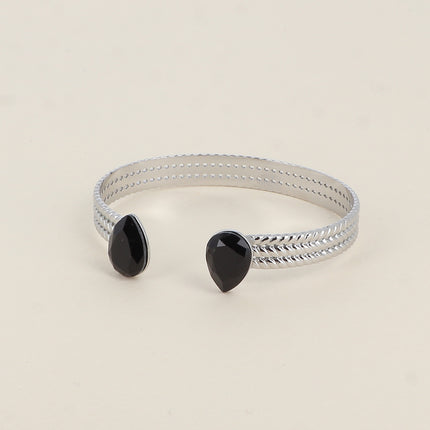 Jonc - anneau tressé orné de 2 cristaux Swarovski® en forme de goutte