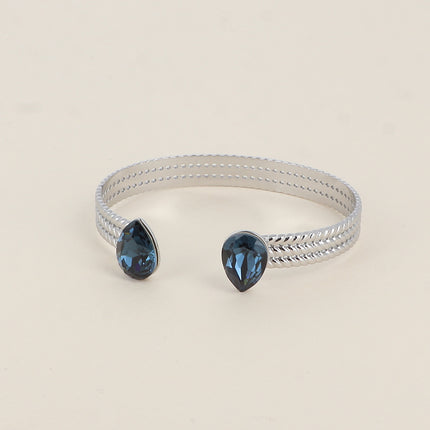 Jonc - anneau tressé orné de 2 cristaux Swarovski® en forme de goutte