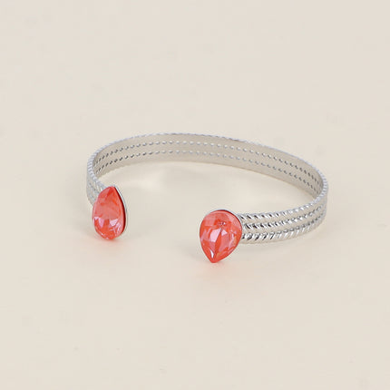 Jonc - anneau tressé orné de 2 cristaux Swarovski® en forme de goutte