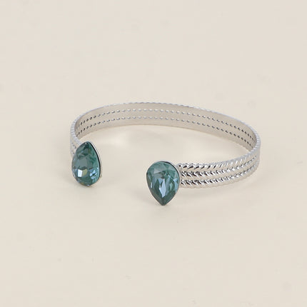 Jonc - anneau tressé orné de 2 cristaux Swarovski® en forme de goutte