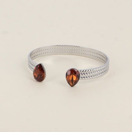 Jonc - anneau tressé orné de 2 cristaux Swarovski® en forme de goutte