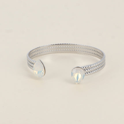 Jonc - anneau tressé orné de 2 cristaux Swarovski® en forme de goutte