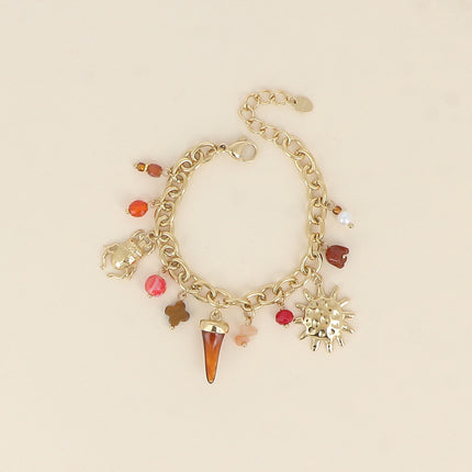 Bracelet - natural stone clover, scarab, sun, resin horn