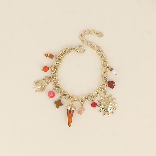Bracelet - natural stone clover, scarab, sun, resin horn