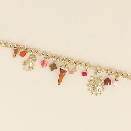Bracelet - natural stone clover, scarab, sun, resin horn