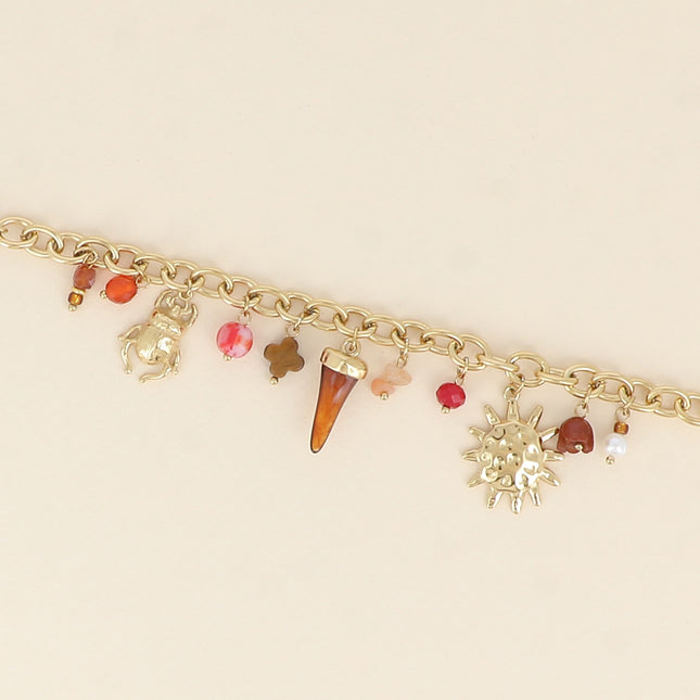 Bracelet - natural stone clover, scarab, sun, resin horn
