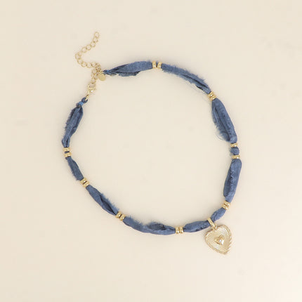 Collier - ruban, pendentif coeur avec oxyde de zirconium