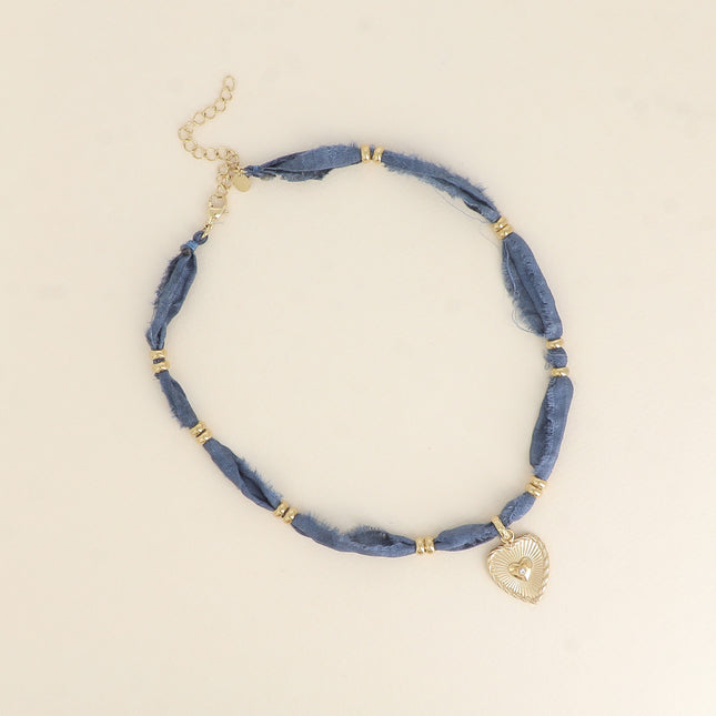 Collier - ruban, pendentif coeur avec oxyde de zirconium