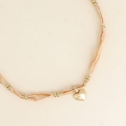 Collier - ruban, pendentif coeur brossé