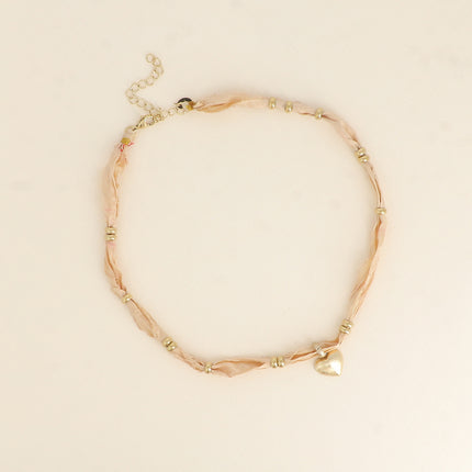 Collier - ruban, pendentif coeur brossé
