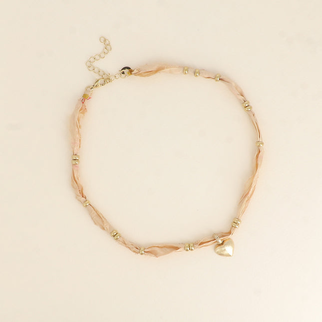 Collier - ruban, pendentif coeur brossé