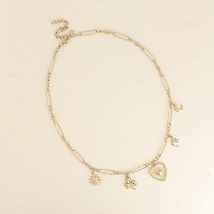 Collier - breloques (fleur, trèfle, coeur, étoile et lune)