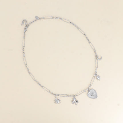 Collier - breloques (fleur, trèfle, coeur, étoile et lune)