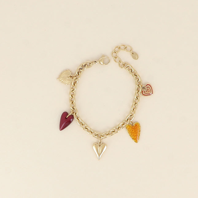 Bracelet - breloques coeurs en résine, émail