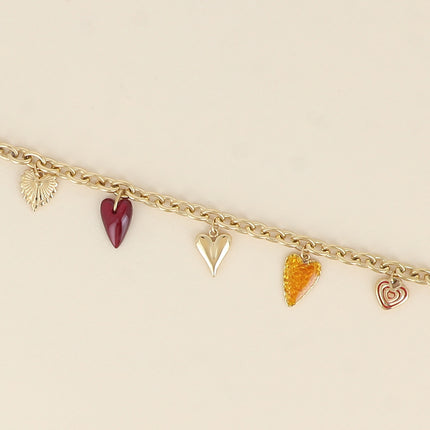 Bracelet - breloques coeurs en résine, émail