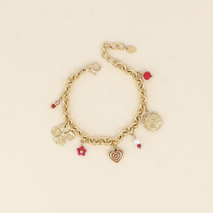 Bracelet - with sun, heart, clover and bead charms
