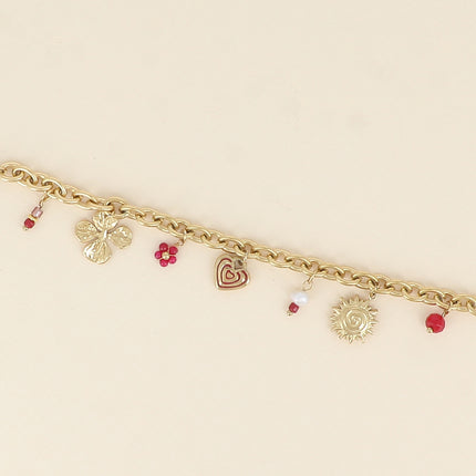 Bracelet - with sun, heart, clover and bead charms