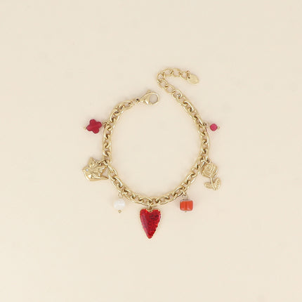 Ithéa Bracelet - clover, enamel heart, flower, ceramic and enamel bead