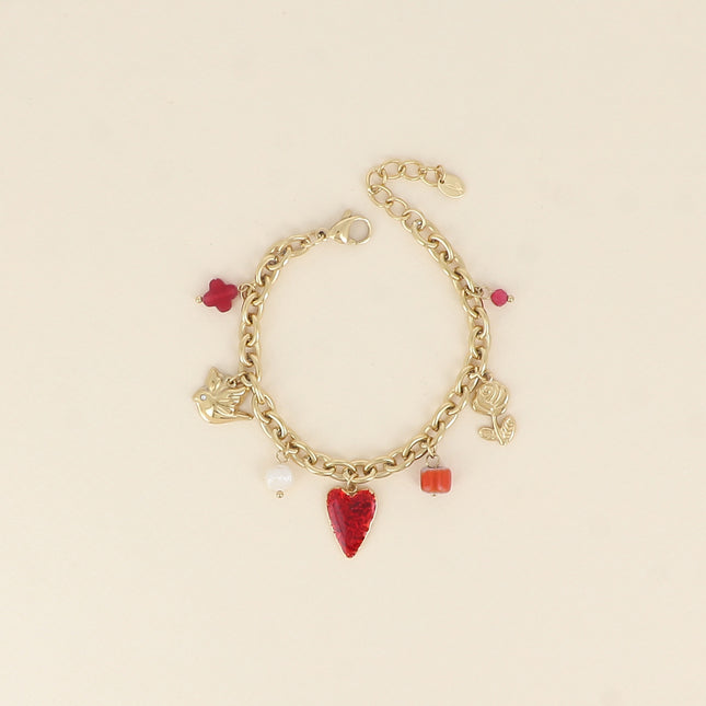 Ithéa Bracelet - clover, enamel heart, flower, ceramic and enamel bead