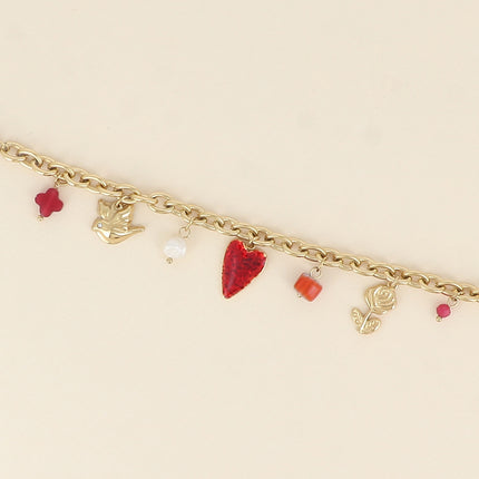 Ithéa Bracelet - clover, enamel heart, flower, ceramic and enamel bead