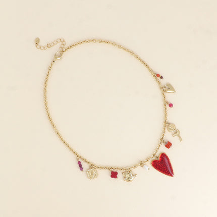 Collier Ithéa - carré, oiseau, coeurs, fleur, pierres naturelles, céramique et émail