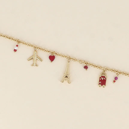 Bracelet - tour eiffel, avions, coeur, bouche et platquette AMOUR en émail