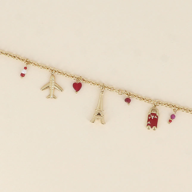 Bracelet - tour eiffel, avions, coeur, bouche et platquette AMOUR en émail