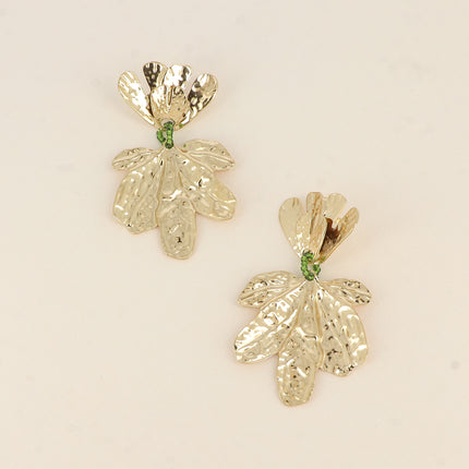 Boucles pendantes - 2 feuillages et anneau perlé