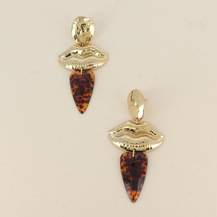 Dangle earrings - 3 pieces (oval, mouth and heart in leopard resin)