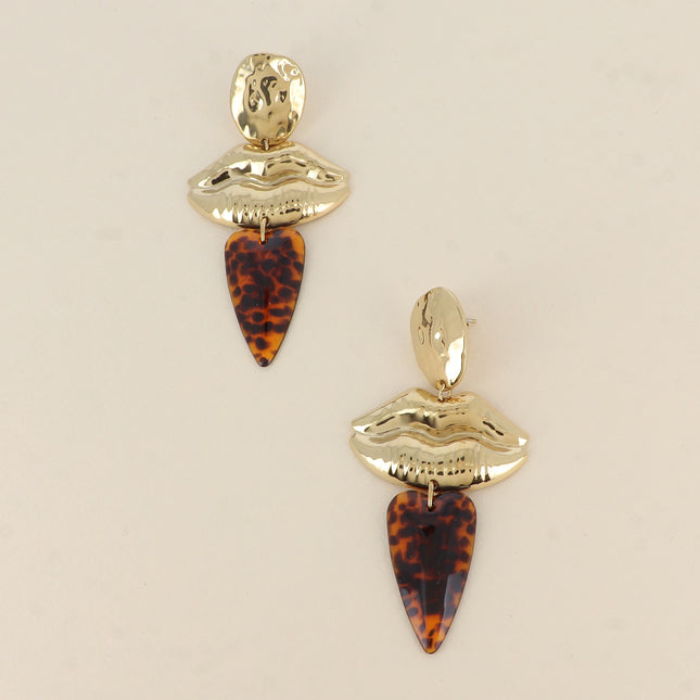Dangle earrings - 3 pieces (oval, mouth and heart in leopard resin)