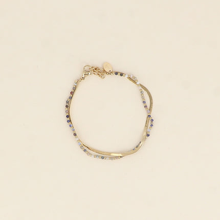 Bracelet 2 rangs Rosalie - maille miroir, perles et pierres naturelles rondes