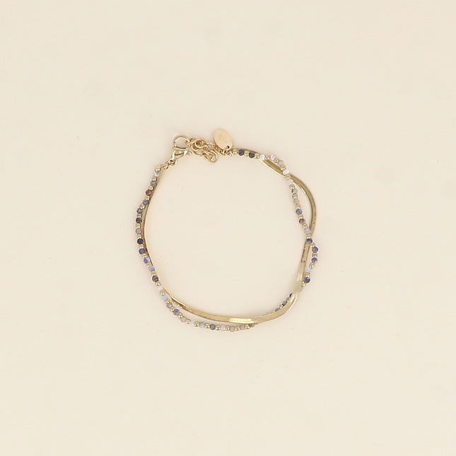 Rosalie 2-strand bracelet - mirror mesh, beads and round natural stones