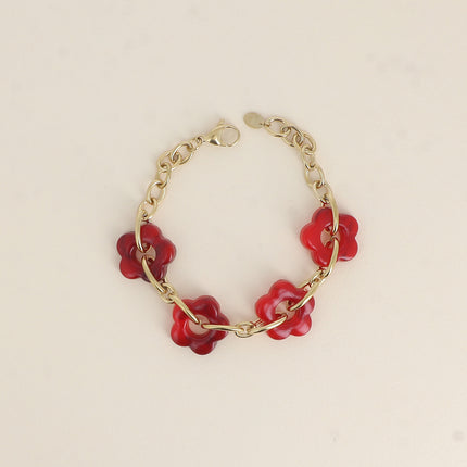Bracelet - 4 fleurs en résine et maillons ovales