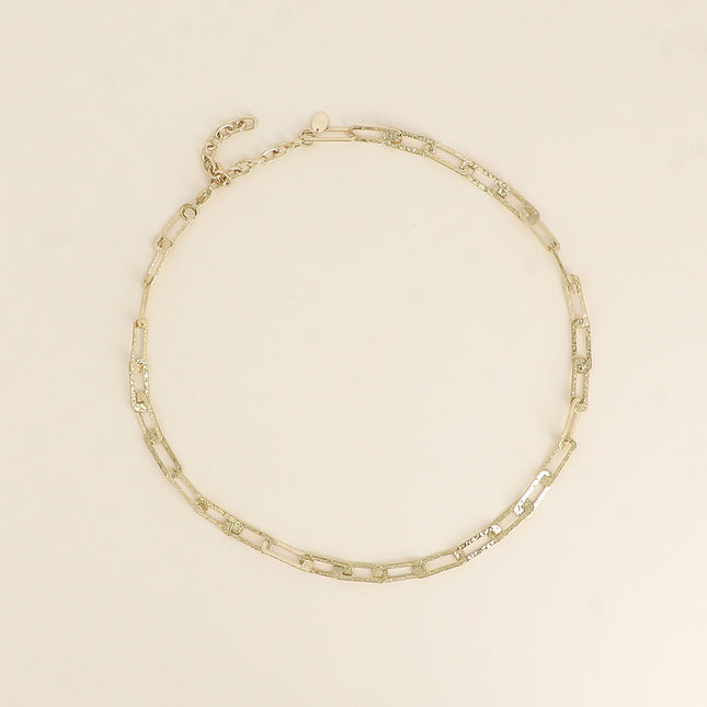 Necklace - textured rectangular ring chain 41+7CM