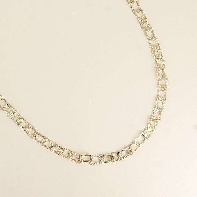 Necklace - textured rectangular ring chain 60+7CM