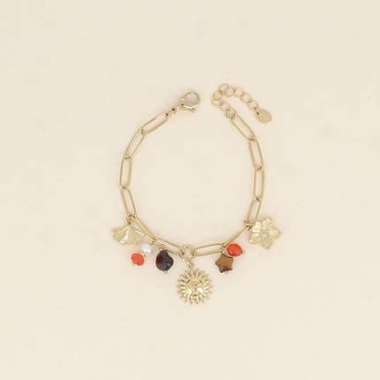 Bracelet - ginko, pierres naturelles, soleil, fleur, étoile