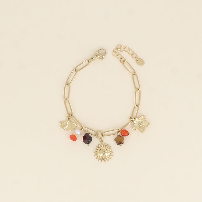 Bracelet - ginko, pierres naturelles, soleil, fleur, étoile