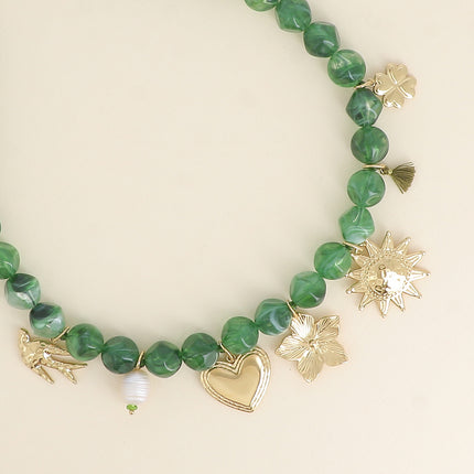 Avelyne Necklace - bird, heart, flower, sun, pompom, clover, freshwater pearl