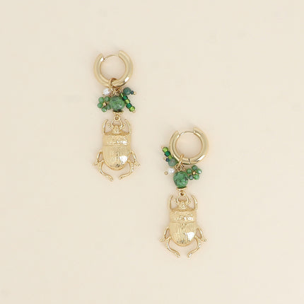 Créoles Scaraba - scarabée, perles et pierres naturelles