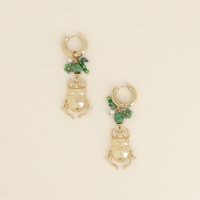 Créoles Scaraba - scarabée, perles et pierres naturelles