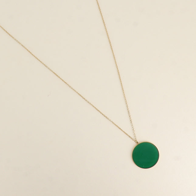 Collier - médaillon rond plat en pierre naturelle