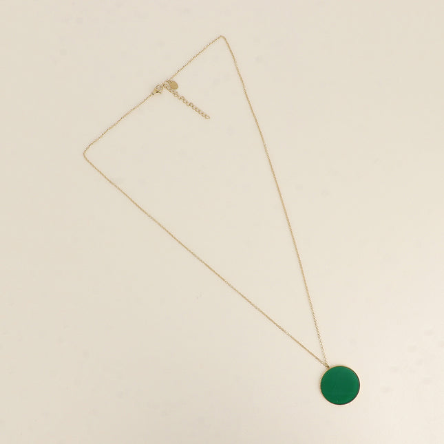 Collier - médaillon rond plat en pierre naturelle