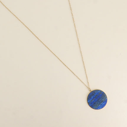 Collier - médaillon rond plat en pierre naturelle