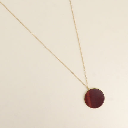 Collier - médaillon rond plat en pierre naturelle