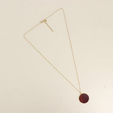 Collier - médaillon rond plat en pierre naturelle
