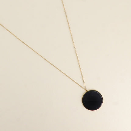 Collier - médaillon rond plat en pierre naturelle