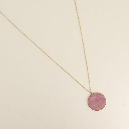 Collier - médaillon rond plat en pierre naturelle